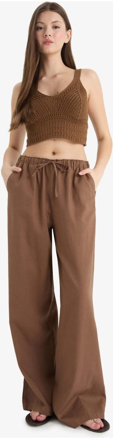 DeFacto Wide Leg Çift Cepli Beli Lastikli Standart Boy Keten Karışımlı Pantolon E1981AX25SM görsel 7