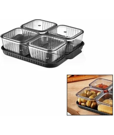 Resim TE Dükkan Buğz 4 Bölmeli Akrilik Pratik Sızdırmaz Kapaklı Tepsili Kahvaltılık Seti 