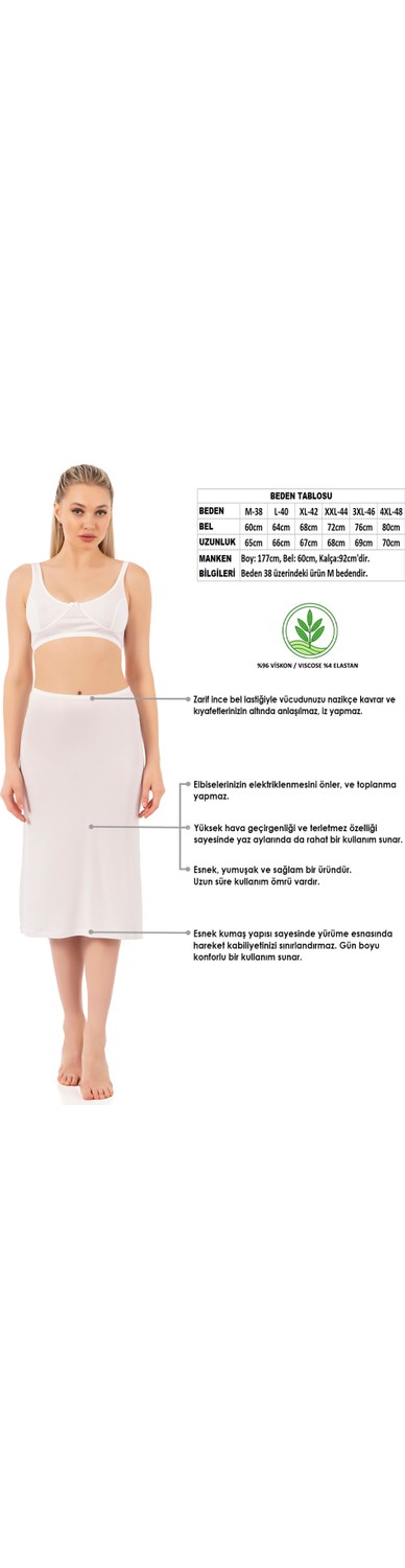 Özkan Underwear Özkan 26992 Kadın Viskon Diz Altı Orta Boy Astar Jüpon Kombinezon görsel 2