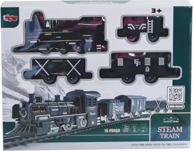 Aesco Vardem Işıklı ve Sesli Buhar Çıkartan 15 Parça Tren Seti, 3 Farklı Ray Kurulumu, Pilli Oyuncak Tren 3+ Yaş FF-1603C-4C