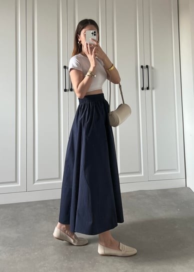 Moda Ulu Çift Cepli Beli Lastikli İç Göstermez Uzun Etek Poplin Kumaş (90) cm görsel 8
