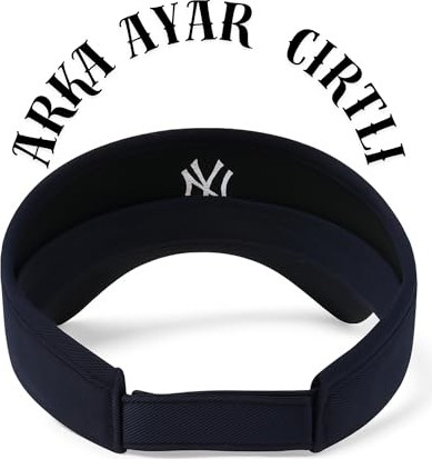 1001 Vizör Şapka Ny Logolu Ayarlanabilir Pamuklu Tenis Golf Spor Şapkası Unisex Lacivert görsel 4