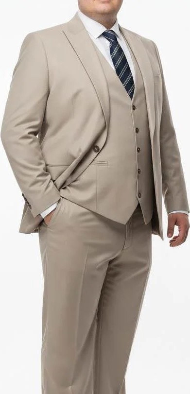 Italyan Stil Battal Ceket Yelek Pantolon Takım Elbise Bej T12153