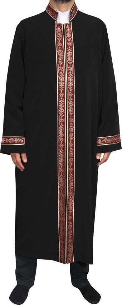 Yaser Giyim Hakim Yaka Cübbe - Siyah - Bordo Bordür görsel 3