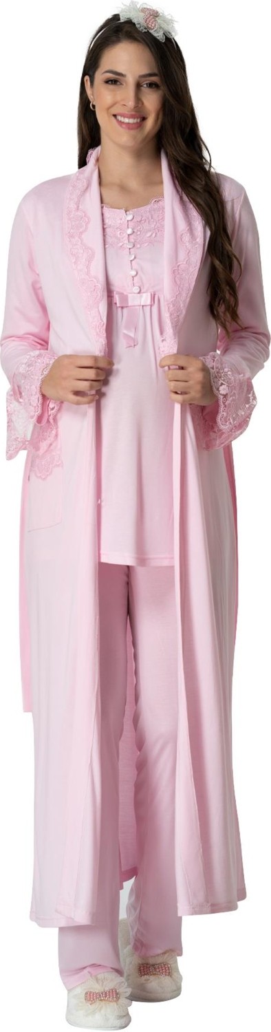Mecit Pijama Mecit 1924 Pembe Dört Parça Hamile Lohusa Set