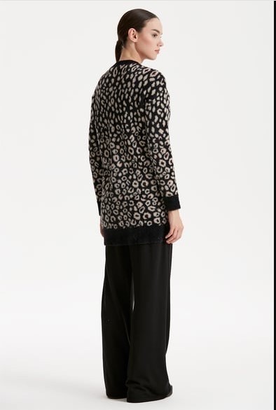 Belirtilmemiş 21264 Leopar Desenli Mink Triko Hırka görsel 4