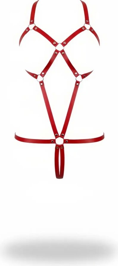 Aesco Kırmızı Body Harness Deri Metal Halkalı Vücut Aksesuarı - BRF240 görsel 2