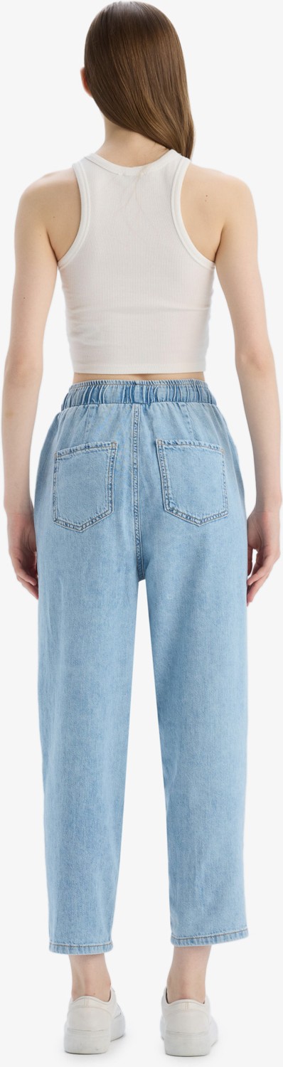 DeFacto Pull On Paperbag Yüksek Bel Düz Paça Uzun Yumuşak Jean Pantolon E0733AX25SM görsel 7