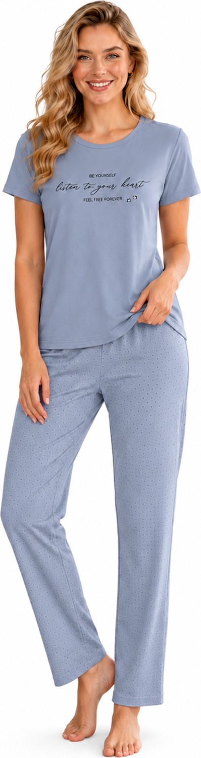 Özkan Underwear Özkan 1000-22-26 Kadın Pamuklu Likralı Önü Baskılı Karışık Desenli Kısa Kollu Bisiklet Yaka Pijama Takımı