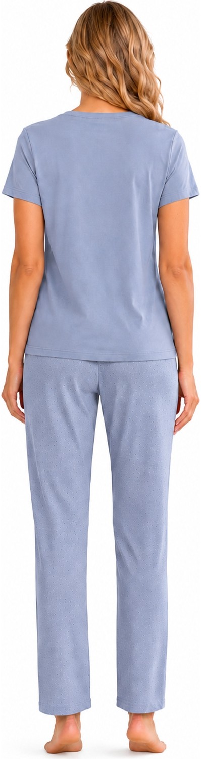 Özkan Underwear Özkan 1000-22-26 Kadın Pamuklu Likralı Önü Baskılı Karışık Desenli Kısa Kollu Bisiklet Yaka Pijama Takımı görsel 2