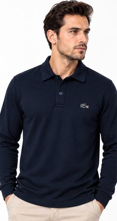 Lacoste Polo Çıt Çıt Kapama Lacivert Regular Fit Uzun Kol