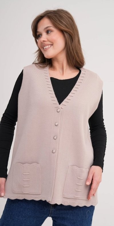 Fresh Moda Kadın Anne Büyük Beden Triko Düz Model Yelek görsel 5