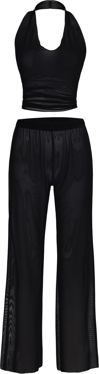 Aquella Siyah Tül Crop Top-Pantolon Takım görsel 4