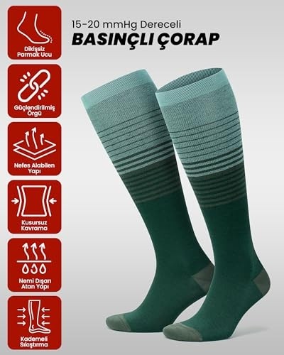 Erkek ve Kadın Için Renkli Bambu (15-20 mm Hg) Basınçlı Uçuş Seyahat Çorabı 3590 görsel 4
