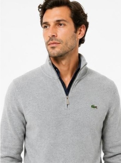 Lacoste Fermuar Yaka Gri DAR KESİM Uzun Kol görsel 4