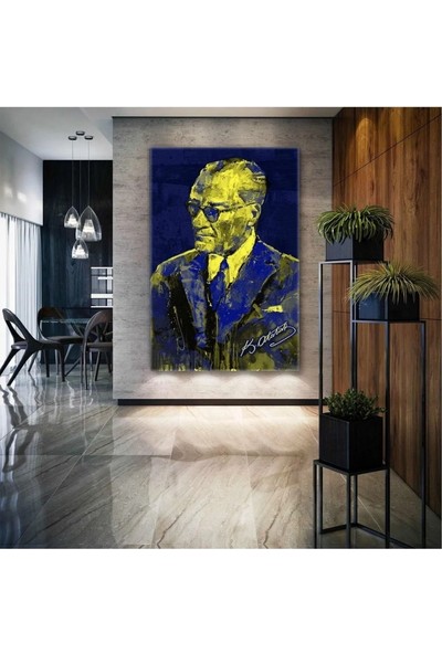 Ar Ajans Kanvas Tablo Mustafa Kemal Atatürk Imzası Fenerbahçe Sarı ve Lacivert Kanvas Tablo