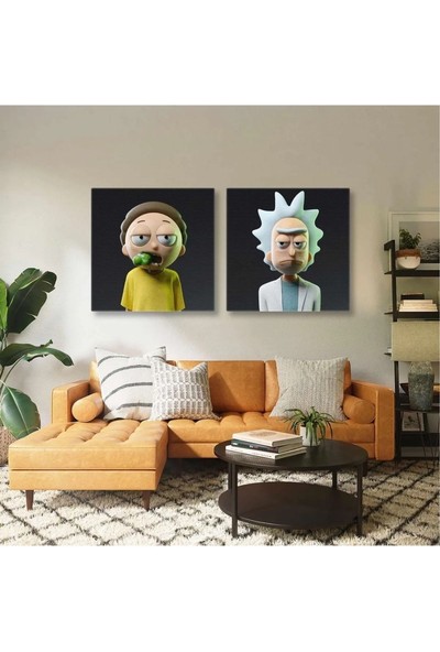 Ar Ajans Kanvas Tablo Rick And Mortie Pickle Rick Efsane Çizgi Dizi Ikili Kombin 2li Kanvas Tablo