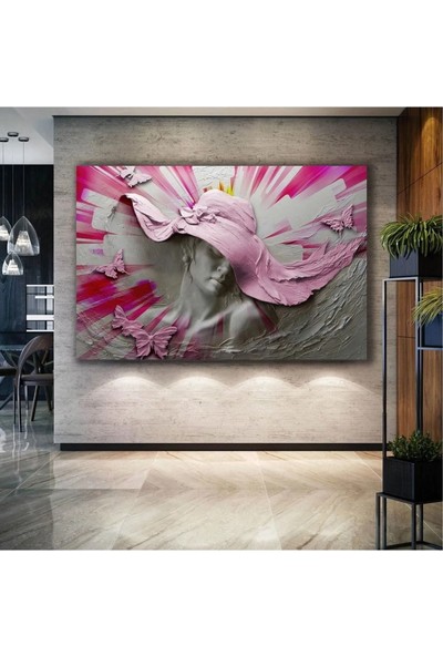 Ar Ajans Kanvas Tablo Pembe Şapkalı Mermer Kadın Dekor Modern Sanat Kanvas Tablo
