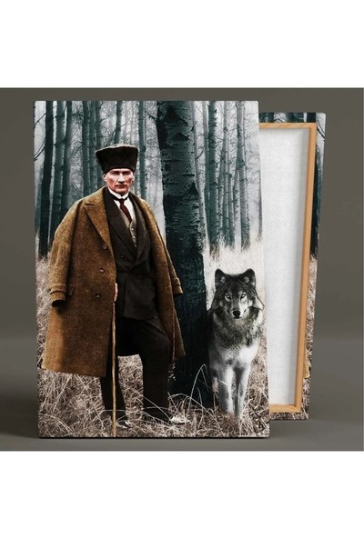 Ar Ajans Kanvas Tablo Mustafa Kemal Atatürk Ormanda Asil Kurt Kanvas Tablo