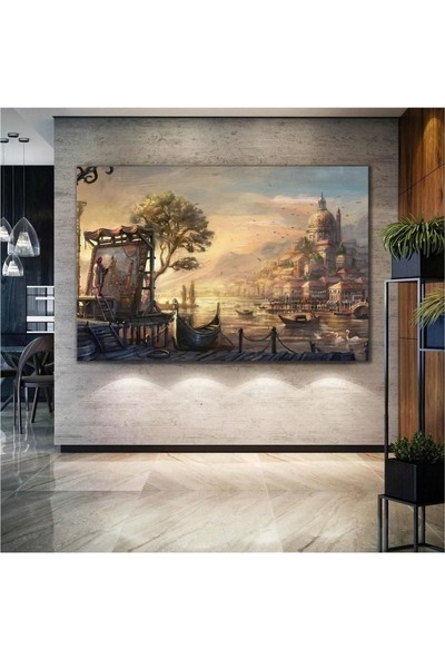 Ar Ajans Kanvas Tablo Modern Şehir Hayatı Yağlı Boya Efektli Şehir Resmi Çizen Ressam Kanvas Tablo