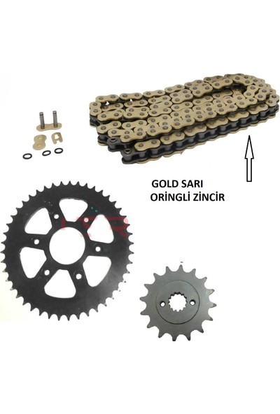 Aras Moto Bajaj Dominar 250 ,D250 Zincir Dişli Seti Oringli Gold Sarı Zincir -Arasmoto