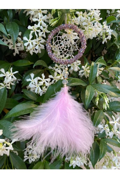 Araç Balkon Aksesuar Pembe Tüylü Taşlı Dikiz Aynası Süsü Bebek Süsü Hediyesi 04
