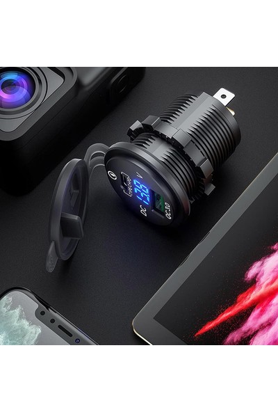 Araç Şarj Soketi Araç USB Prizi Pd Tip C USB Priz Araç Şarj Cihazı LED Voltmetre ile 12 V ~ 24 V Araç, Tekne, Motosiklet, Suv Otobüs, Kamyon, Karavan, Deniz Için