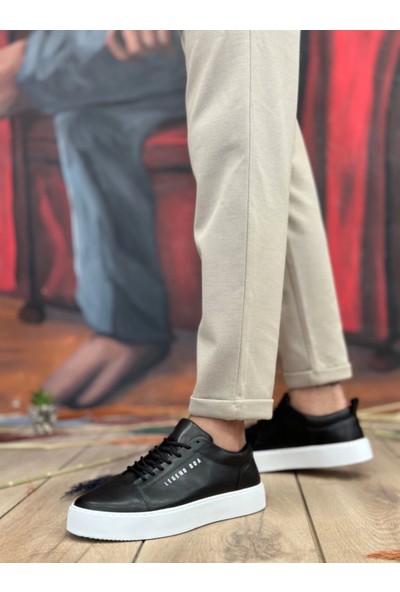 BA104 Boa Yüksek Siyah Cilt Bağcıklı Erkek Ayakkabı