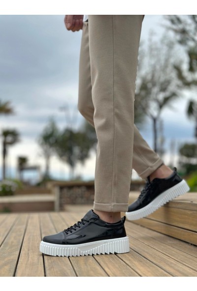 BA8104 Boa Yüksek Siyah Taban Rugan Bağcıklı Erkek Ayakkabı