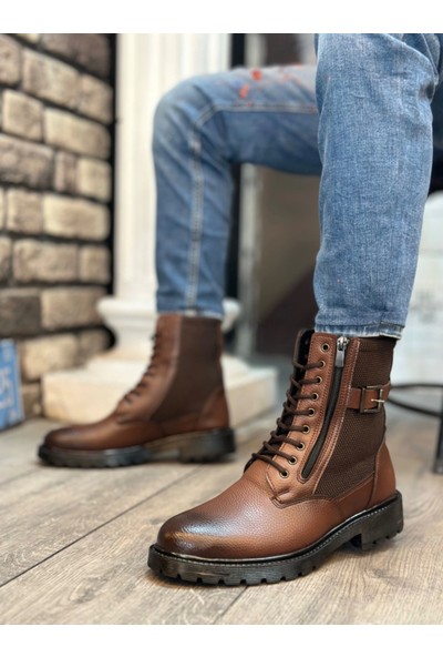 Aradım Taradım Ba0218 Yan Toka Fermuarlı Açık Taba Erkek Spor Klasik Postal Bot