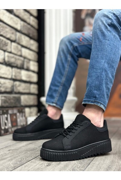 BA0803 Boa Yüksek Siyah Taban Triko Siyah Erkek Ayakkabı