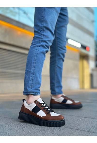 BA0804 Boa Yüksek Siyah Taban Kahve Detaylı Bağcıklı Erkek Ayakkabı