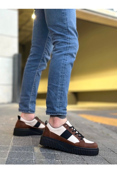 BA0804 Boa Yüksek Siyah Taban Kahve Detaylı Bağcıklı Erkek Ayakkabı