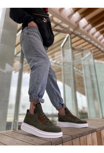 Aradım Taradım BA0606 Bağcıklı Rahat Yüksek Taban Haki Casual Erkek Spor Ayakkabı