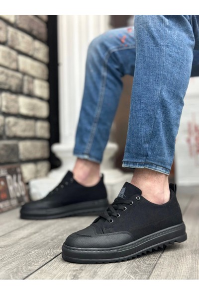BA0328 Boa Kalın Yüksek Taban Smile Desenli Siyah Spor Erkek Ayakkabı