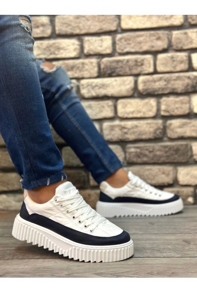 BA0801 Boa Yüksek Taban Beyaz Paraşüt Kumaş Laci Cilt Detaylı Erkek Ayakkabı