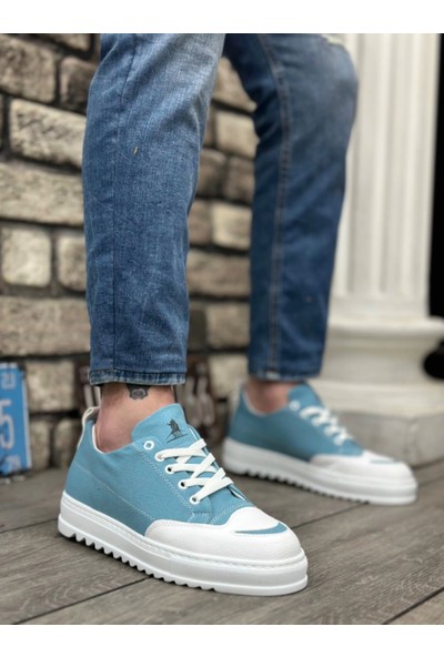 BA0328 Boa Kalın Yüksek Taban Smile Desenli Turkuaz Spor Erkek Ayakkabı