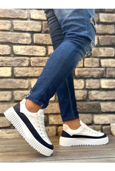 BA0801 Boa Yüksek Taban Beyaz Paraşüt Kumaş Laci Cilt Detaylı Erkek Ayakkabı