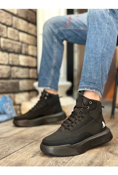 BA0318 Bağcıklı Erkek Yüksek Taban Siyah Taban Spor Bot