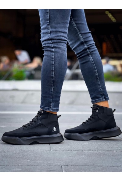 BA0318 Bağcıklı Erkek Yüksek Taban Siyah Taban Spor Bot