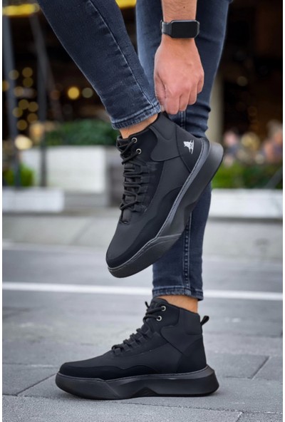 BA0318 Bağcıklı Erkek Yüksek Taban Siyah Taban Spor Bot
