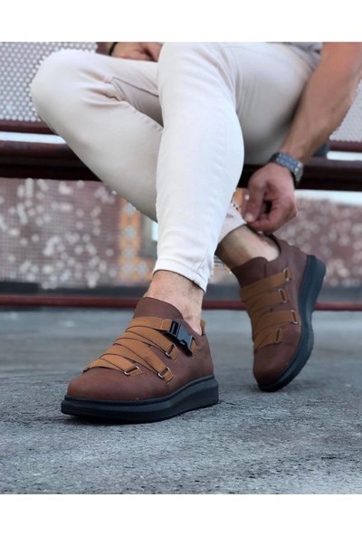 Wagoon WG033  Taba Siyah Erkek Yüksek Taban  Ayakkabı