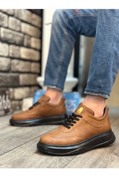 BA0327 Boa Taba Siyah Kalın Yüksek Taban Bağcıklı Spor Erkek Ayakkabı