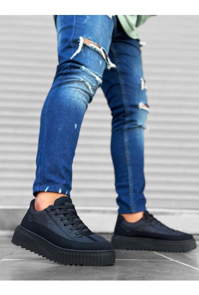 BA0801 Boa Siyah Yüksek Taban Siyah Paraşüt Kumaş Cilt Detaylı Erkek Ayakkabı