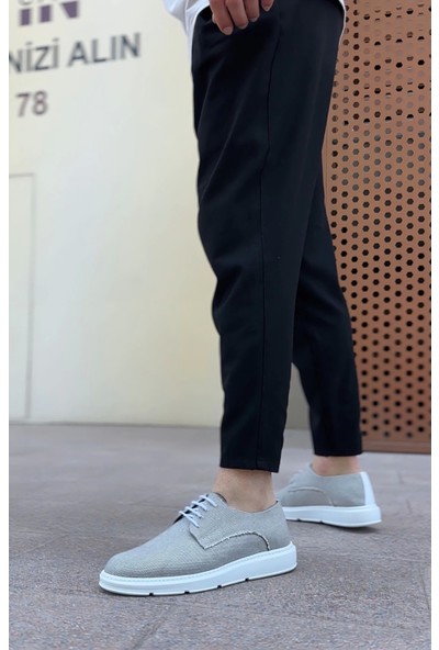 BA0003 Bağcıklı Klasik Spor Gri Renk Keten Yüksek Taban Casual Erkek Ayakkabı