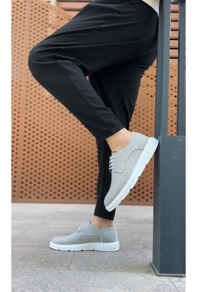 BA0003 Bağcıklı Klasik Spor Gri Renk Keten Yüksek Taban Casual Erkek Ayakkabı