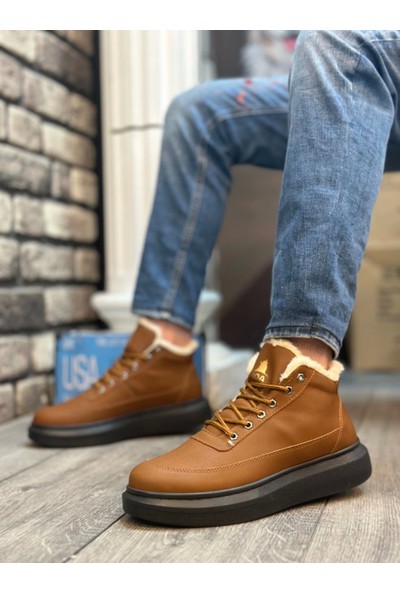 BA0151 Içi Kürklü Bağcıklı Açık Taba Erkek Tarz Spor Bot