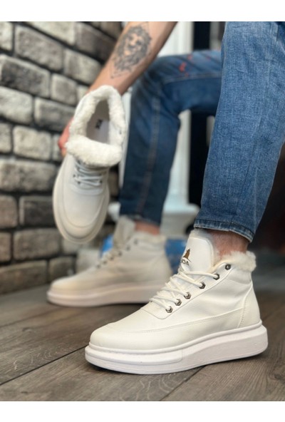 Aradım Taradım BA0151 Içi Kürklü Bağcıklı Beyaz Erkek Tarz Spor Bot