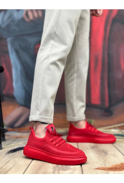 BA0375 Özel Örme Triko Tarz Kırmızı Renk Spor Ayakkabı