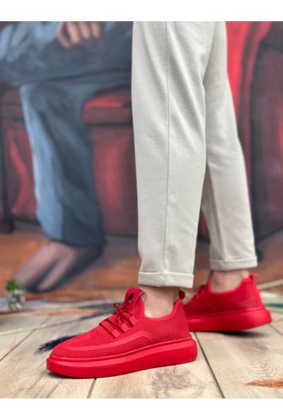 BA0375 Özel Örme Triko Tarz Kırmızı Renk Spor Ayakkabı